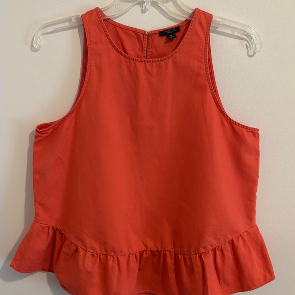 Ann Taylor Linen and Cotton Petite Orange Boxy Ruffled Tank Top